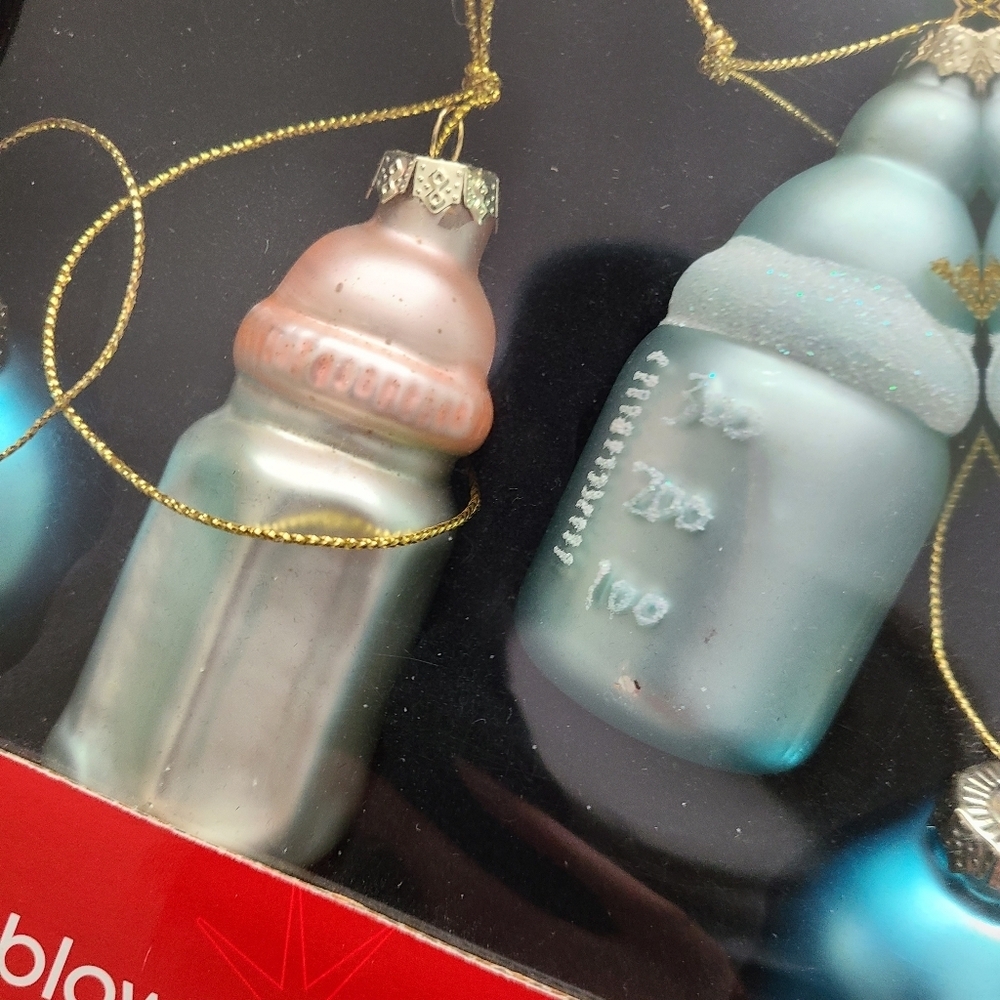 10 piece blown glass ornament set Y2K vintage BABY DUCKIE BOTTLE STROLLER cute - Picture 9 of 11